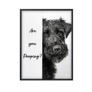 Bouvier des Flandres cadeau, ben je aan het poepen, poster Bouvier des Flandres, poster grappige hond, grappige hond kunst aan de muur, badkamer toilet decor