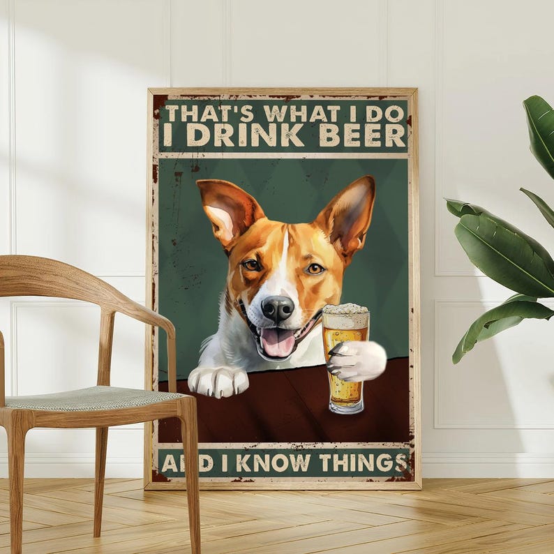 Basenji Wall Art, That's What I Do I Drink Beer, Funny Dog Poster Gift