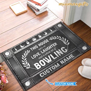 Bowling Rug, Bowling Doormat, Bowling Mat, This House Runs On Bowling Personalized Doormat, Gift For Bowling Players, Home Decor