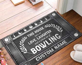 Bowling Rug, Bowling Doormat, Bowling Mat, This House Runs On Bowling Personalized Doormat, Gift For Bowling Players, Home Decor