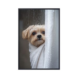 Havanese Showering, Havanese Dog In Bath Poster, Funny Dog in Bath Bathroom Wall Art, Dog Wall Art Canvas Poster Print, Dog Lover Gifts