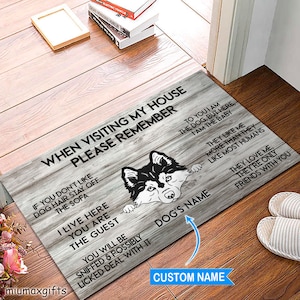 Pomsky Doormat, Pomsky Rug, Dog Mat, When Visiting My House Doormat, Gift For Dog Lovers, Dog Doormat, Doormat Home Decor, Dog Mat