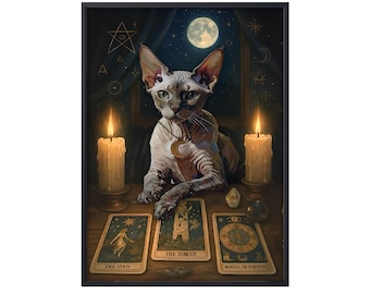 Funny Sphynx Tarot Cat, Sphynx Poster Canvas, Funny Sphynx Cat Wall Art, Sphynx Halloween Poster, Sphynx Cat Halloween Decor
