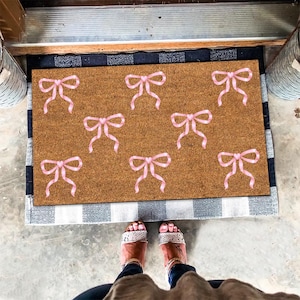 Bow Print Doormat, Pink Bow Doormat, Watercolor Pinky Bow Welcome Doormat, Pink Bows, Bow Lover Gift, Pink Doormat Pink Bow Coquette Doormat