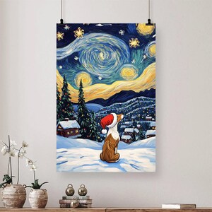 Basenji Dog Canvas Poster Gift, Funny Dog Poster Gift, Dog Lover Gift, Winter Holiday Gifts, Christmas Gifts, Starry Night Art