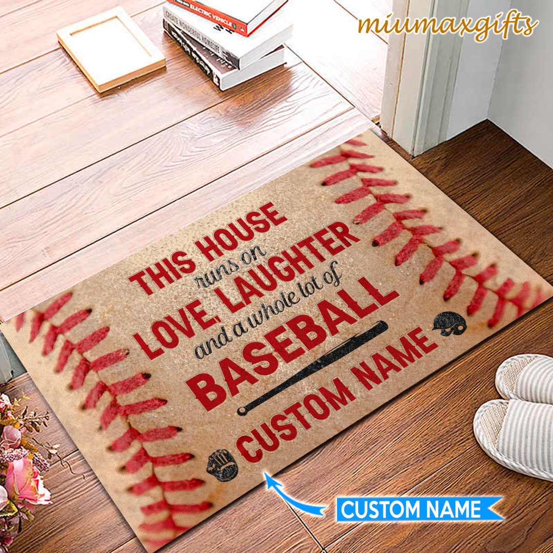 This House Runs on Baseball Personalized Doormat, Baseball Doormat