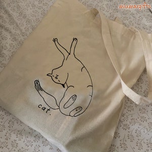 Lazy Cat Line Art Tote Bag, Cat Bag, Cute Cat Tote, Shopping Bag, Eco ...