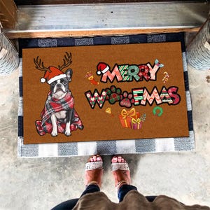 Boston Terrier Mat, Boston Terrier Doormat, Christmas Decor, Merry Woofmas Dog Lover Gifts, Christmas Dog Doormat, Christmas Gifts