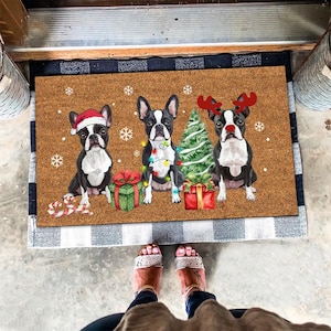 Christmas Boston Terrier Mat, Xmas Dog Rug, Christmas Dog Doormat, Perfect Gift For Dog Lovers, Christmas Dog Doormat, Housewarming Gifts