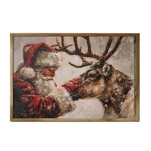 Pôster em tela com a companhia das renas do Papai Noel, arte de parede em tela com o Papai Noel, impressão artística de Papai Noel e renas, presentes de Natal do Papai Noel, arte de parede do Papai Noel