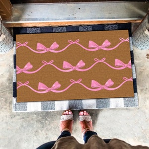 Welcome Pink Bow Doormat, Watercolor Pinky Bow Welcome Doormat, Watercolor Bow Lover Gift, Pink Doormat, Pink Bow Ribbon Coquette Doormat