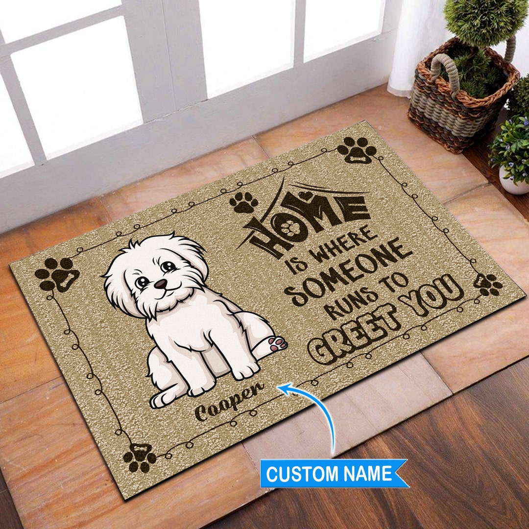 Custom Maltese Doormat, Maltese Rug, Personalized Dog Doormat, Dog Rug