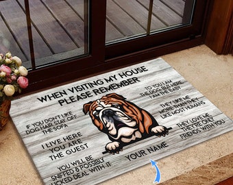 English Bulldog Mat, Bulldog Rug, Bulldog Doormat, Visiting My House Rug, Perfect Gift For Dog Lovers, Dog Mat, Home Decor, Funny Dog Rug