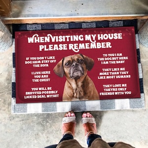 Puggle Doormat, Puggle Rug, Puggle Mat, When Visiting My House Doormat, Gift For Dog Lovers, Dog Doormat, Doormat Home Decor, Dog Mat