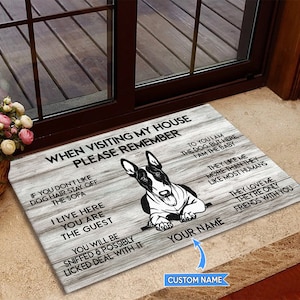 Bull Terrier Doormat, Bull Terrier Rug, Bull Terrier Mat, Visiting My House Doormat, Perfect Gift For Dog Lovers, Dog Rug, Funny Dog Mat