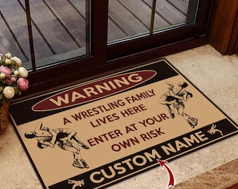 A Wrestling Family Lives Here Doormat, Wrestling Doormat, Wrestling Rug, Wrestling Mat, Gift For Wrestling Player, Doormat For Home