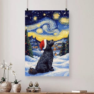Bouvier des Flandres hond canvas poster cadeau, grappige hond poster cadeau, hondenliefhebber cadeau, wintervakantie geschenken, kerstcadeaus, sterrennacht kunst