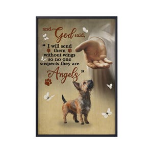 Cairn Terrier Wall Art, Angels Jesus Poster God with Dog Canvas Poster, Dog Lover Gift, Christian Gift, Pet Memorial Gift, Dog Loss Gift