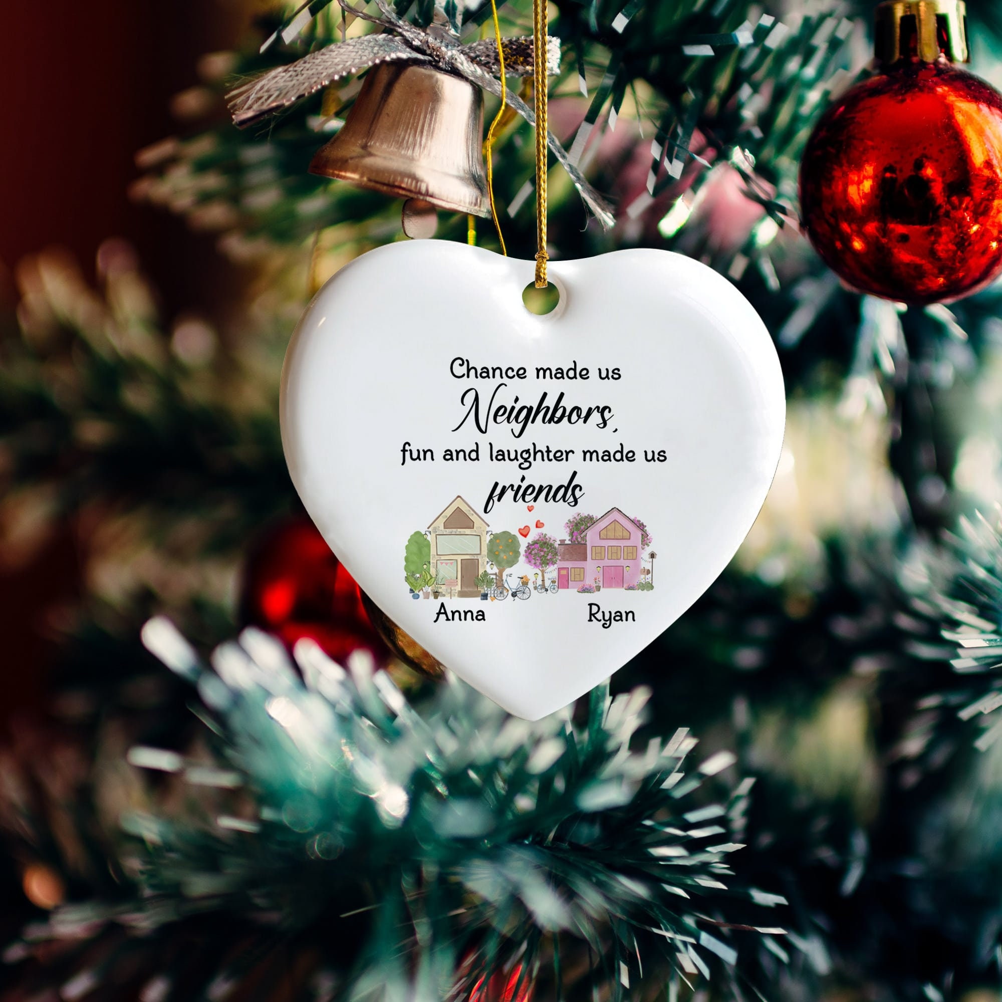 Neighbor Ornament Personalized Chance Made Us Neighbors Hearts Made Us  Friends Christmas Holiday Flat Circle Ornament