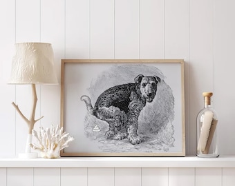 Funny Airedale Terrier Pooping On The Grass, Airedale Terrier Poster, Airedale Wall Art, Airedale Terrier Decor, Airedale Lovers Gifts