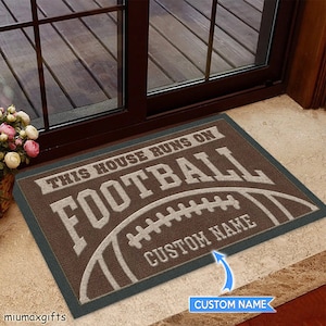 This House Runs On Football Personalized Doormat, Football Doormat, Football Mat, Football Rug, Perfect Gift For Football Player, Home Decor