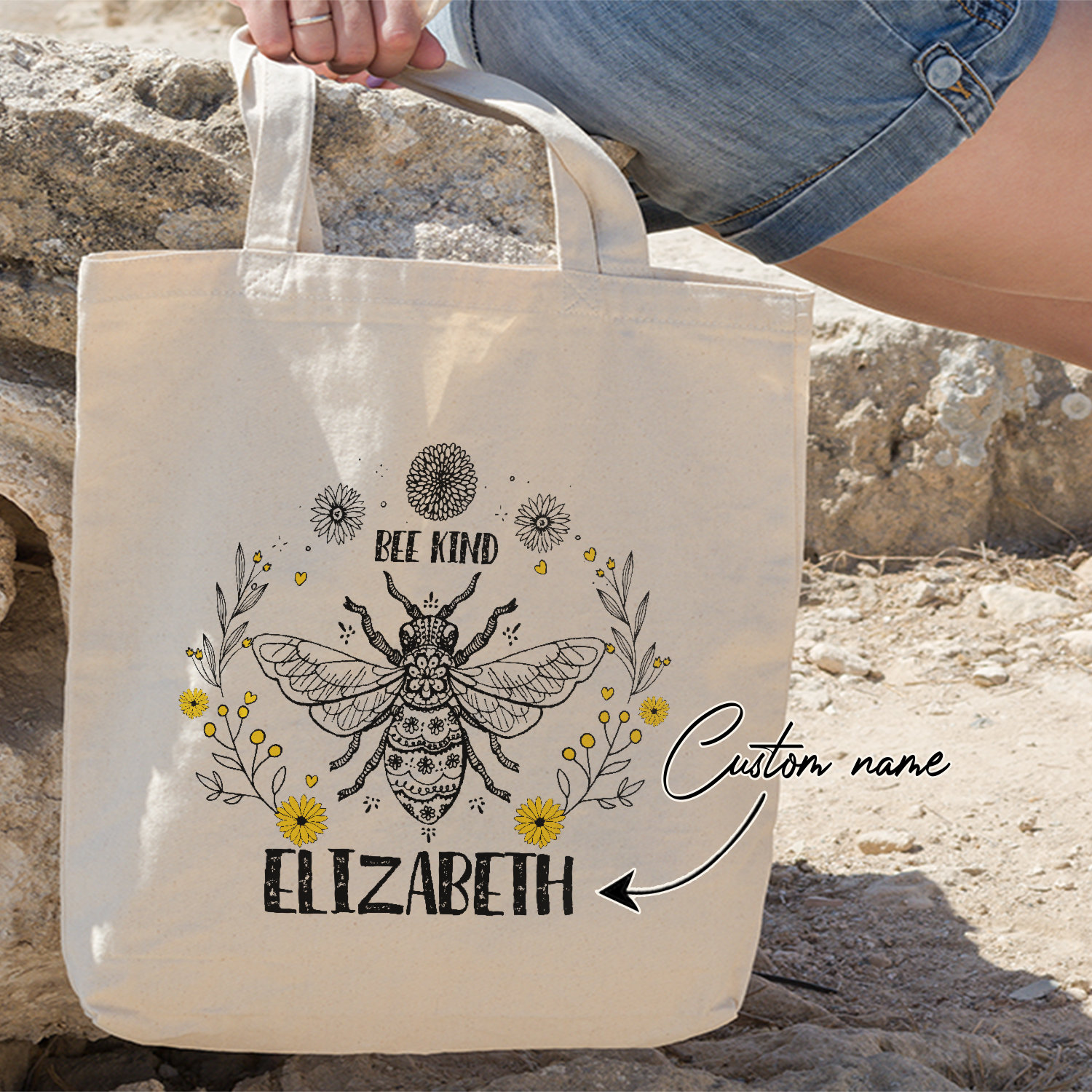WZMPA Bienen-Tragetasche Aus Baumwolle – Wiederverwendbar & Stylisch, 37x32 Cm