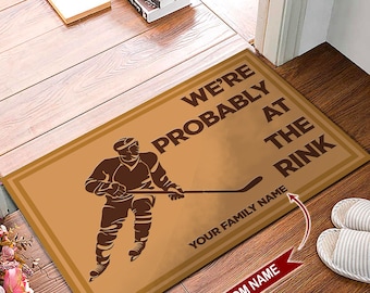 Hockey Mat, Hockey Rug, Hockey Doormat, Hockey At The Rink Personalized Doormat, Gift For Hockey Players, Doormat For Home