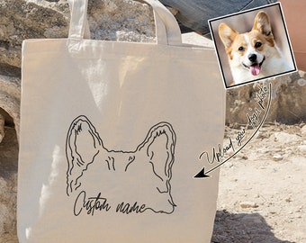 Custom Dog Ears Outline Tote Bag, Corgi Dog Ears Outline Bag, Dog Ears Line Art Bag, Dog Ears Drawing Bag, Dog Minimalist Art Bag, Dog Bag