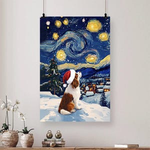 Cavalier King Charles Spaniel Dog Canvas Poster Gift, Funny Dog Poster Gift, Dog Lover Gift, Holiday Gift, Christmas Gifts, Starry Night Art