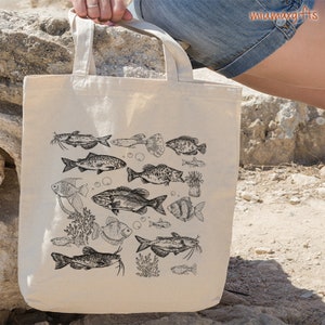 Fisch Baumwoll-Einkaufstasche, Fisch Einkaufstasche, Fisch-Tasche, Design von Miumaxgift, Ocean Life Bag, Baumwoll-Einkaufstasche, umweltfreundliche Einkaufstasche, Tiertasche