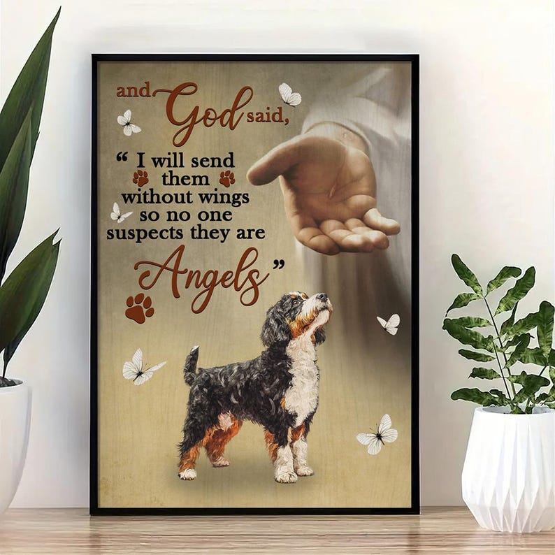 Bernedoodle Wall Art, Angels Jesus Poster God With Dog Canvas Poster ...