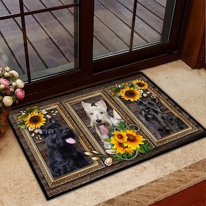 Sunflower Scottish Terrier Doormat, Scottish Terrier Mat, Scottish Terrier Rug, Scotties Doormat, Perfect Gift For Dog Lovers, Welcome Mat