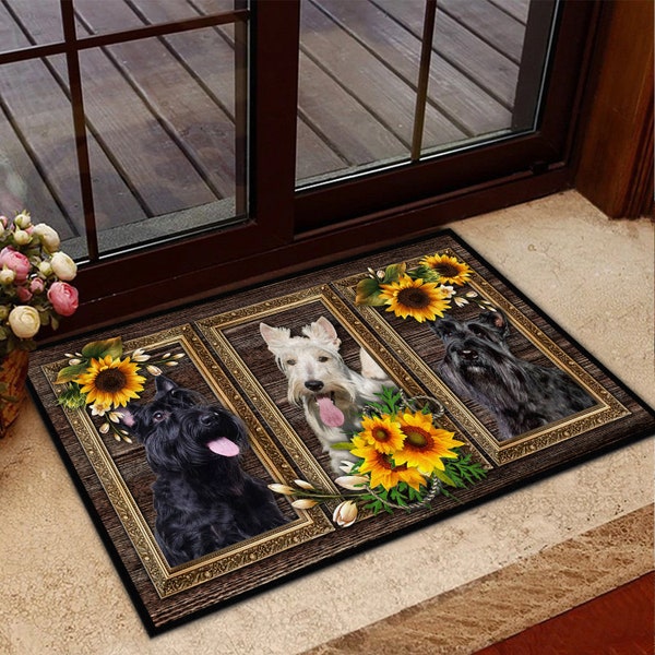 Sunflower Scottish Terrier Doormat, Scottish Terrier Mat, Scottish Terrier Rug, Scotties Doormat, Perfect Gift For Dog Lovers, Welcome Mat