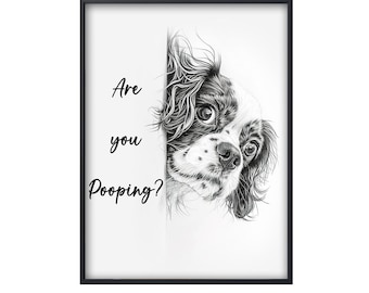 Affiche « Cavalier King Charles Spaniel, tu fais caca ? », cadeau humoristique avec un chien, affiche Cavalier King Charles, décoration murale humoristique pour salle de bain et toilettes