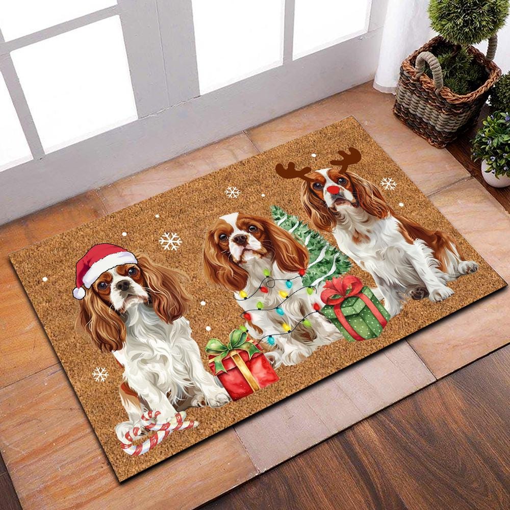 Christmas Cavalier King Charles Spaniel Mat, Cavalier Doormat, Dog