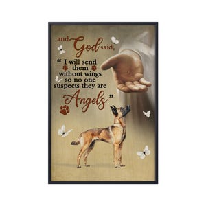 Belgische Malinois Wandkunst, Engel Jesus Poster Gott mit Hund Leinwand Poster, Hundeliebhaber Geschenk, Christliches Geschenk, Haustier Gedenkgeschenk, Hunde Verlust Geschenk