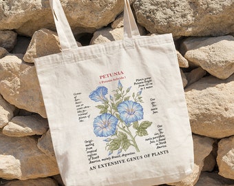 Petunia Cotton Tote Bag, Retro Flower Tote Bag, Wildflower Bag, Tote Design By Miumaxgift, Natural Cotton Tote Bag, Eco-Friendly Tote Bag