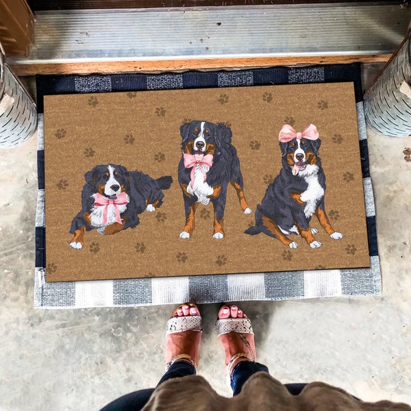 Coquette Bernese Mountain Rug, Bernese Mountain Dog Mat, Coquette Pink Bow Dog Rug, Bernese Doormat, Dog Lovers Gifts, Dog Mom Gift for Her