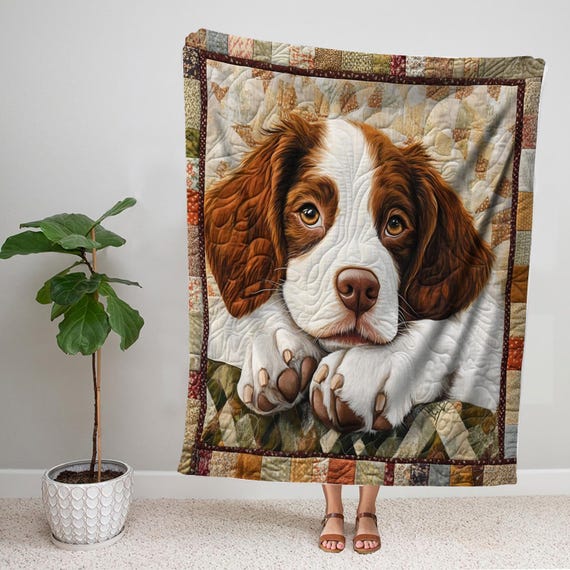 Brittany Spaniel Blanket, Brittany Dog Sherpa Blanket, Dog Fleece