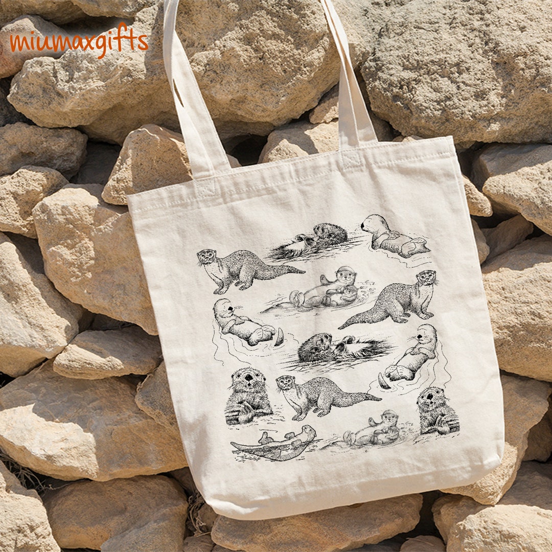 Otter Cotton Tote Bag, Otter Tote Bag, Otter Bag, Design by Miumaxgift, Wildlife Bag, Cotton ...