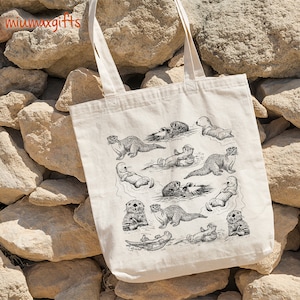 Otter Cotton Tote Bag, Otter Tote Bag, Otter Bag, Design By Miumaxgift, Wildlife Bag, Cotton Tote Bag, Eco-Friendly Tote Bag, Animal Bag