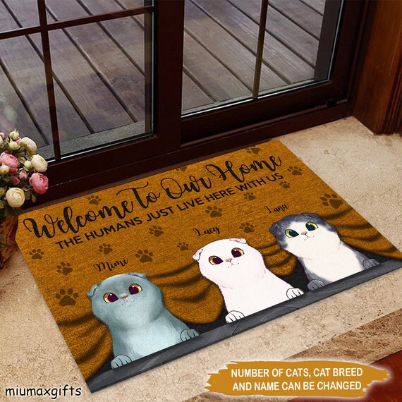 Cute Scottish Fold Cat Personalized Doormat