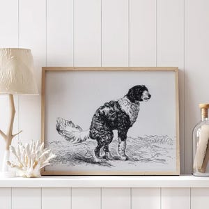 Portuguese Water Dog Pooping On The Grass Poster, Portuguese Water Dog Canvas, Portuguese Water Dog Wall Art, Portuguese Water Dog Decor