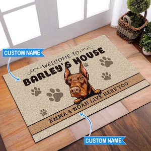 Benutzerdefinierte Dobermann Teppich, Dobermann personalisierte Fußmatte, Dobermann Fußmatte, benutzerdefinierte Hund Fußmatte, Willkommen Fußmatte, Geschenk für ein neues Zuhause, Dobermann Pinscher
