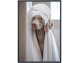 Weimaraner Dog in Bath Poster Canvas Print, Funny Shower Dog, Bathroom Wall Art, Bathroom Art Print Gift, Weimaraner Dog Lovers Gifts