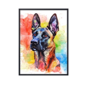 Colorful Belgian Malinois Wall Art, Watercolor Painting Dog Canvas Watercolor Dog Art Print Dog Poster, Belgian Malinois Dog Lover Gifts