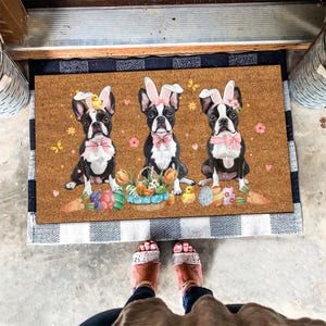 Easter Boston Terrier Mat, Cute Boston Terrier Easter Doormat, Dog Lover Gift, Dog Doormat, Easter Gifts, Dog Lover Gifts