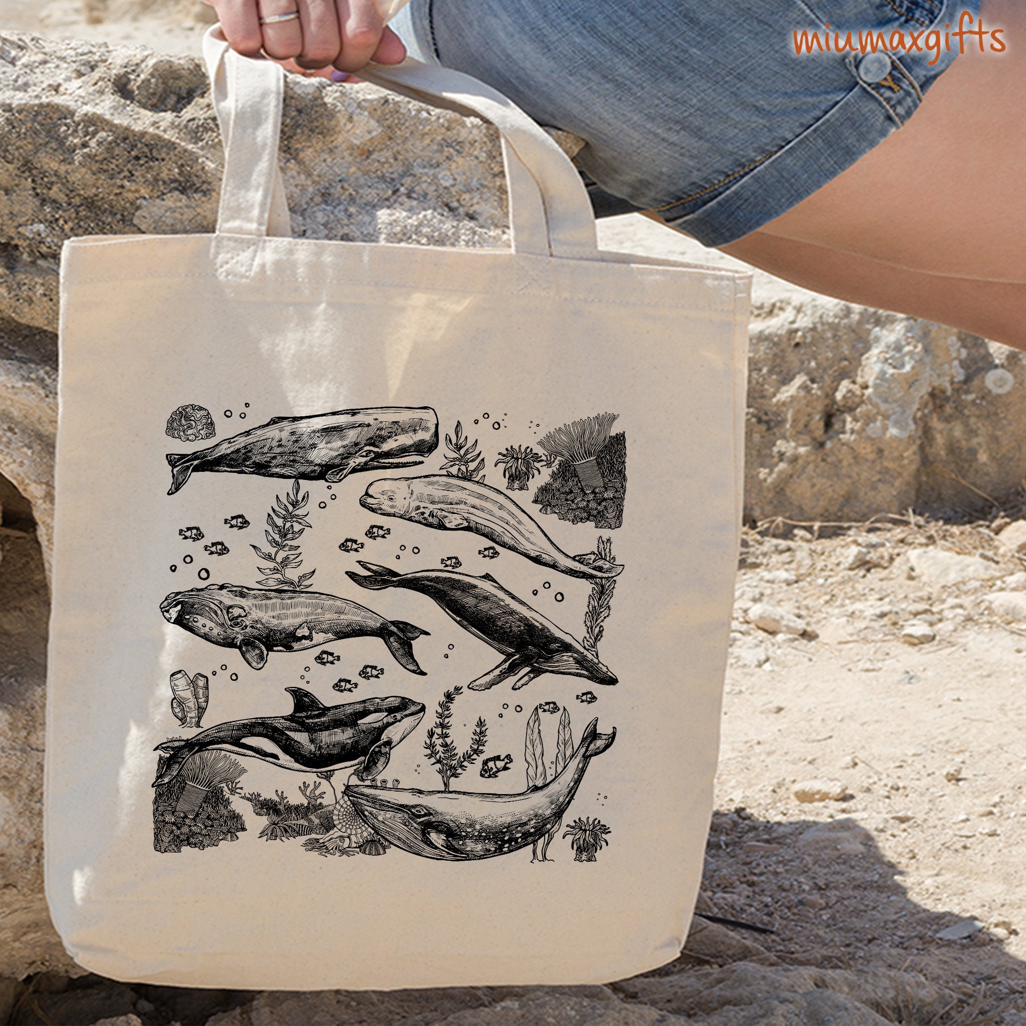 Buy Whales Tote Bag Design by Miumaxgift Ocean Life Bag Cotton