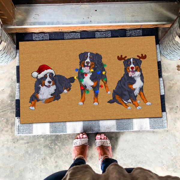 Bernese Mountain Dog Mat, Xmas Dog Rug, Bernese Christmas Doormat, Perfect Gift For Dog Lovers, Christmas Dog Doormat, Housewarming Gift