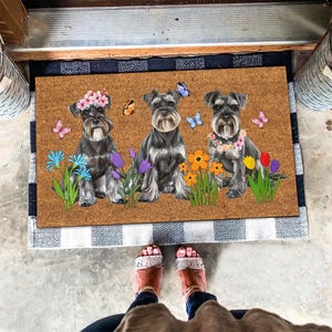 Miniature Schnauzer Mat, Cute Miniature Schnauzer Doormat, Dog Lover Gift, Dog Doormat, Spring Gifts, Summer Gifts